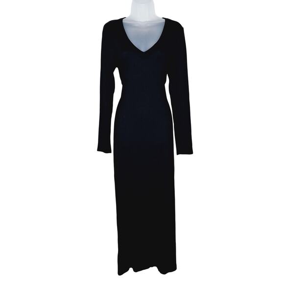 Michael Stars Fowler V-Neck Maxi Dress L Ultra Rib Jersey Knit 25006 Slit Modal - Picture 1 of 9
